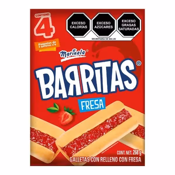 Barritas Marinela Fresa 268g Caja Con 4 Paquetes De 2 Galletas