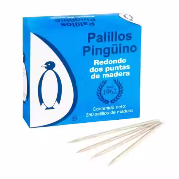 Palillos Pinguino De Madera Redondos 250pz