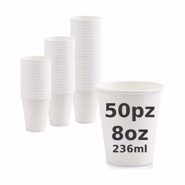 Vaso Papel Blanco Para Bebida Caliente 8oz (236ml) 50pz