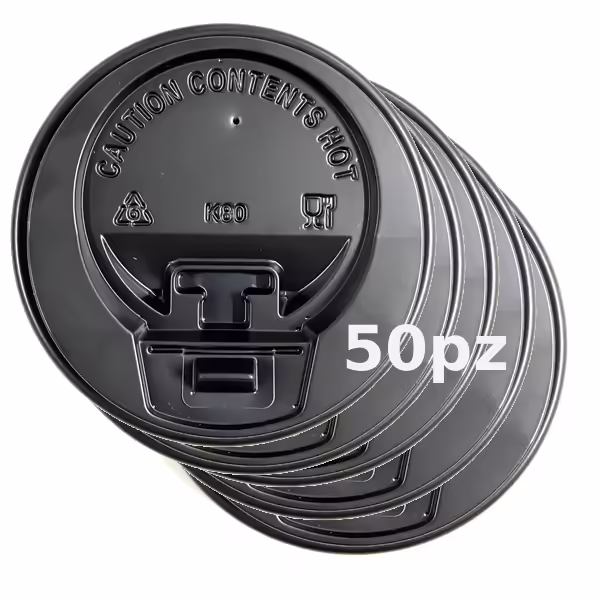 Tapa Negra Vaso Bebida Caliente Plástico 8 Oz 50pz